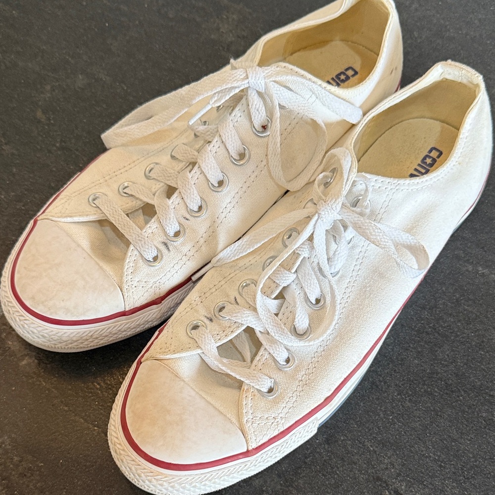White Canvas Sneakers with Red Trim